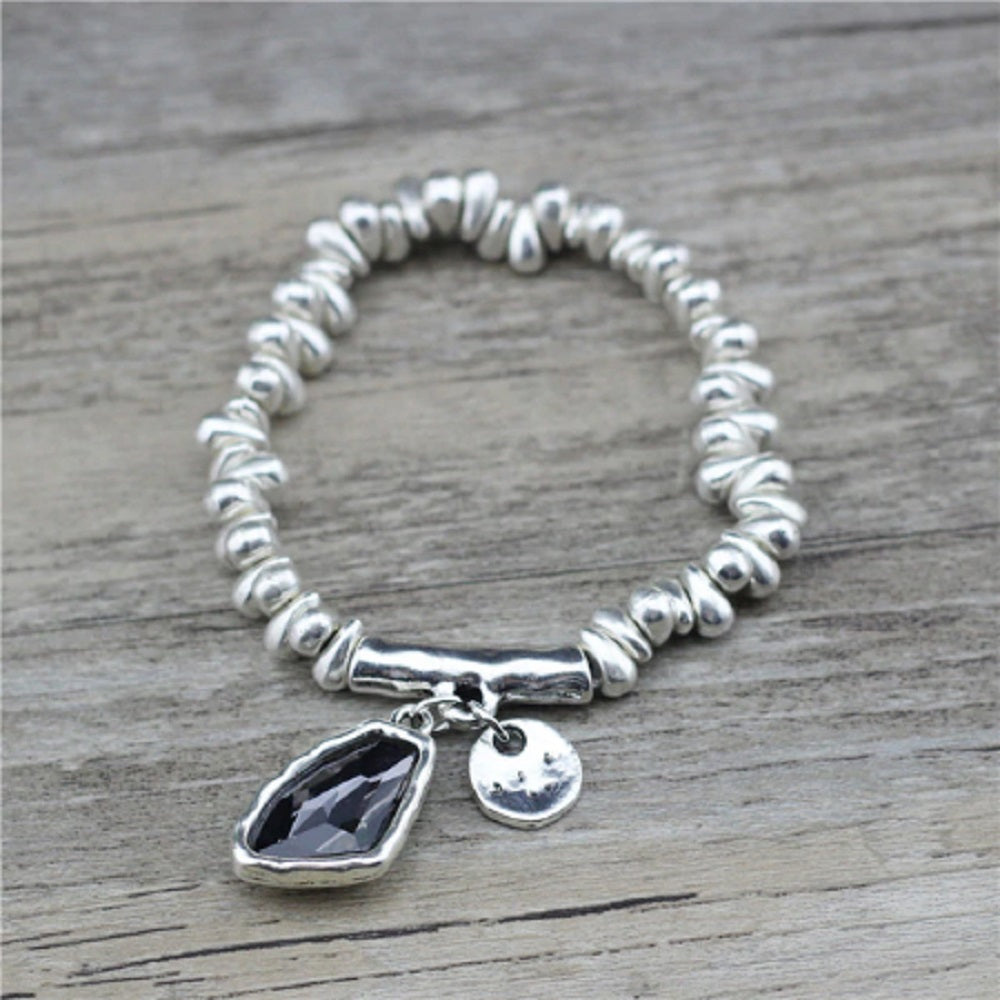 Silberne Kiesel Erweiterbare Kristall Charm Armbänder | Shop Nory