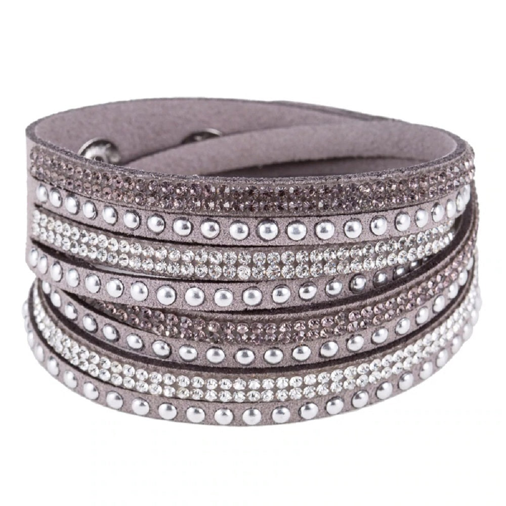 Unisex Paved Leder Strass Armreif Wickel Verstellbare Armbänder | Shop Nory