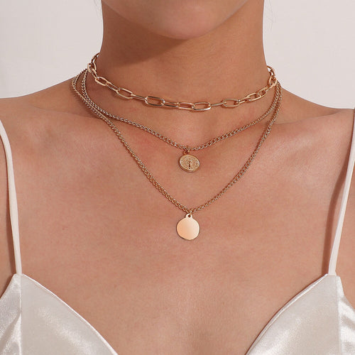 Damen 18K vergoldete Münzbuchstaben Anhänger 3-stufige verlinkte Kettenhalskette | Shop Nory