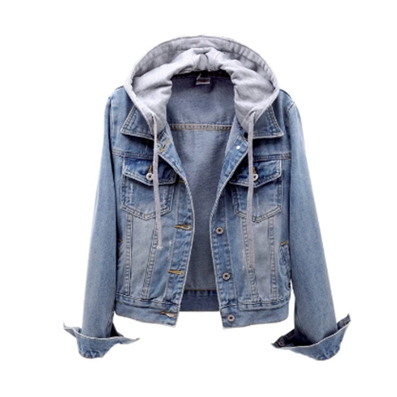 Denimjacke für Frauen Lässiger Look für Den Herbst Abnehmbare Kapuze