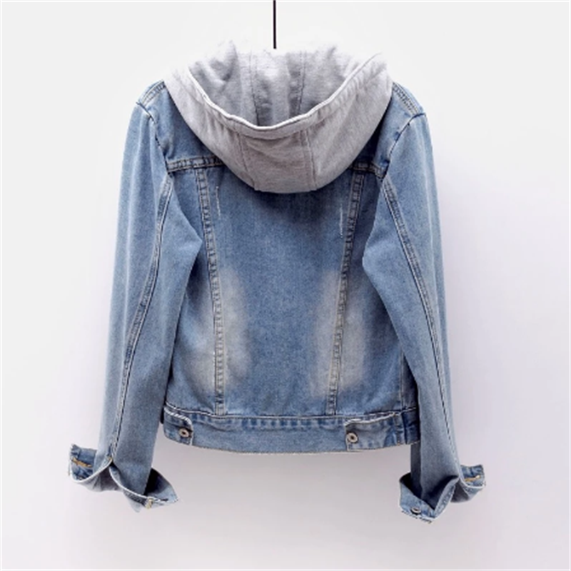 Denimjacke für Frauen Lässiger Look für Den Herbst Abnehmbare Kapuze