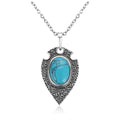 Damen 925 Silber Retro Oval Türkis Edelstein Anhänger Link-Kette Halskette | Shop Nory