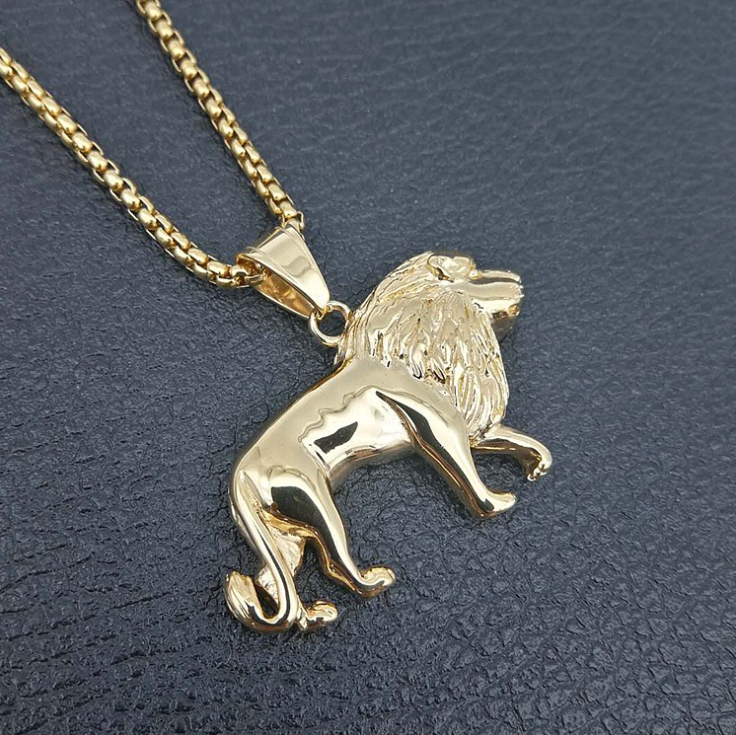 Herren Unisex Goldplattierter Fetter Solider Löwenanhänger Links Kettenhalskette | Shop Nory