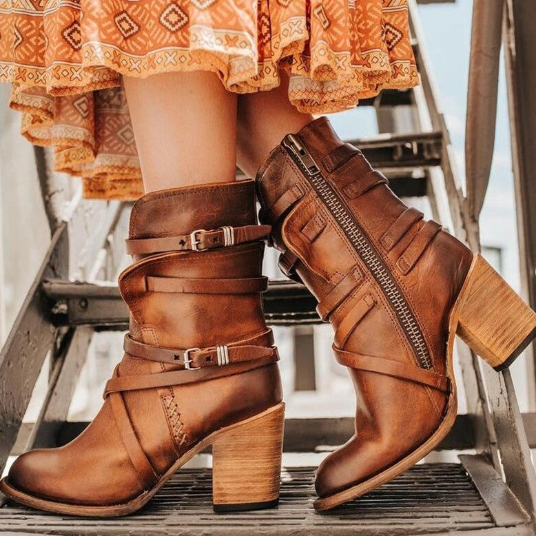 Leder Damen Stiefeletten mit orthopädischem Absatz – Chiara
