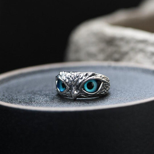 Eule des guten Glücks verstellbarer Ring in Silber und Opal | Shop Nory