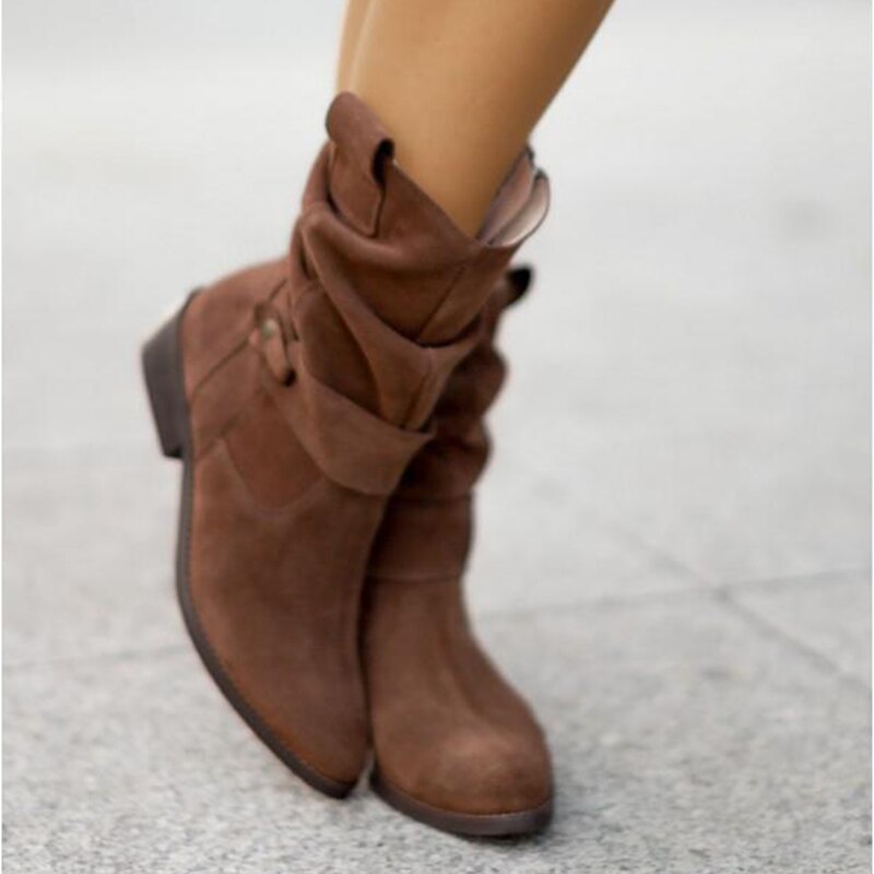 Stiefeletten Aus Wildleder mit Runder Spitze und Reißverschluss für Damen