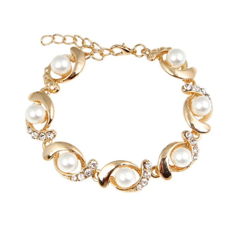 Damen Simulierte Perlen Kristall Twirl Link Verstellbares Armband | Shop Nory