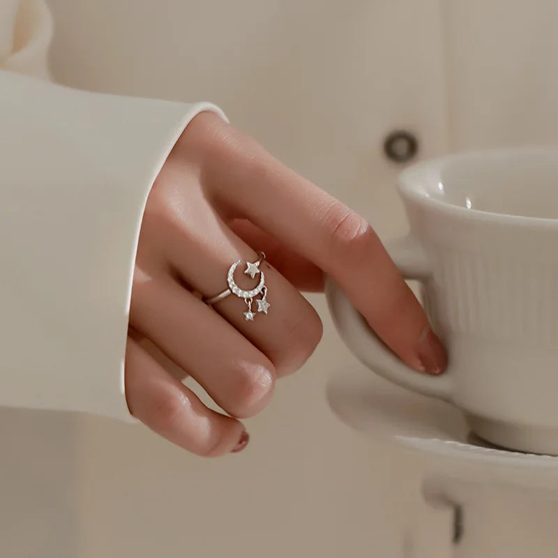Lunar Elegance 925 Silber Mond Quaste Ring | Shop Nory