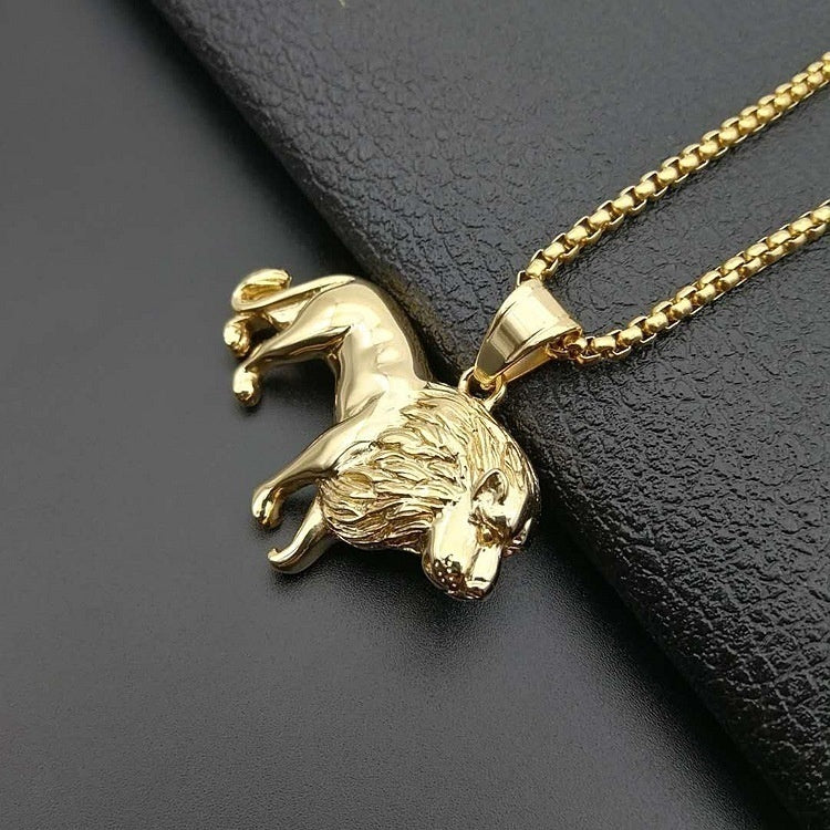 Herren Unisex Goldplattierter Fetter Solider Löwenanhänger Links Kettenhalskette | Shop Nory