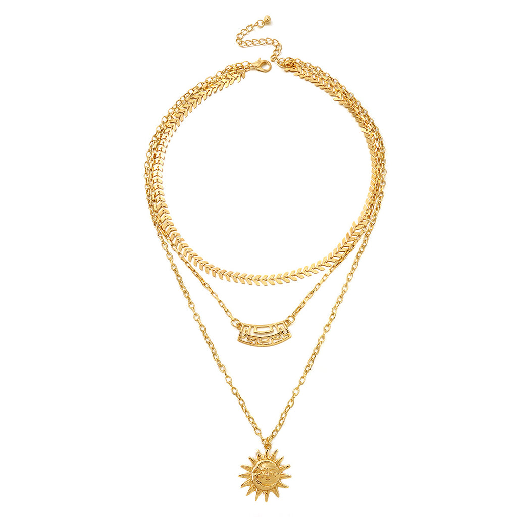 Damen Gold 3-Tier Multi-Layer Sonnen-Ausschnitt Wand Choker Weizen-Kette Party-Halskette | Shop Nory