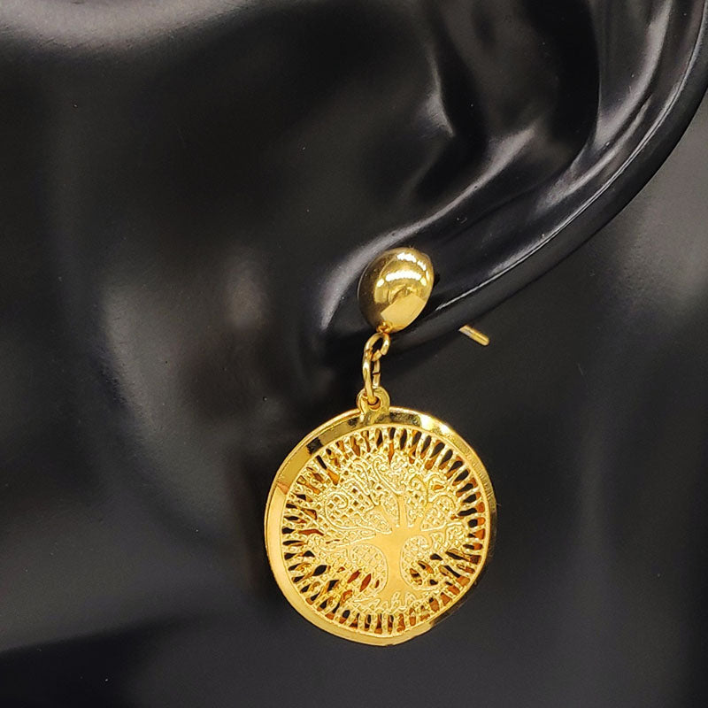 Goldbeschichtete Baum des Lebens Edelstahl Pendant Ohrringe Halskette Set | Shop Nory