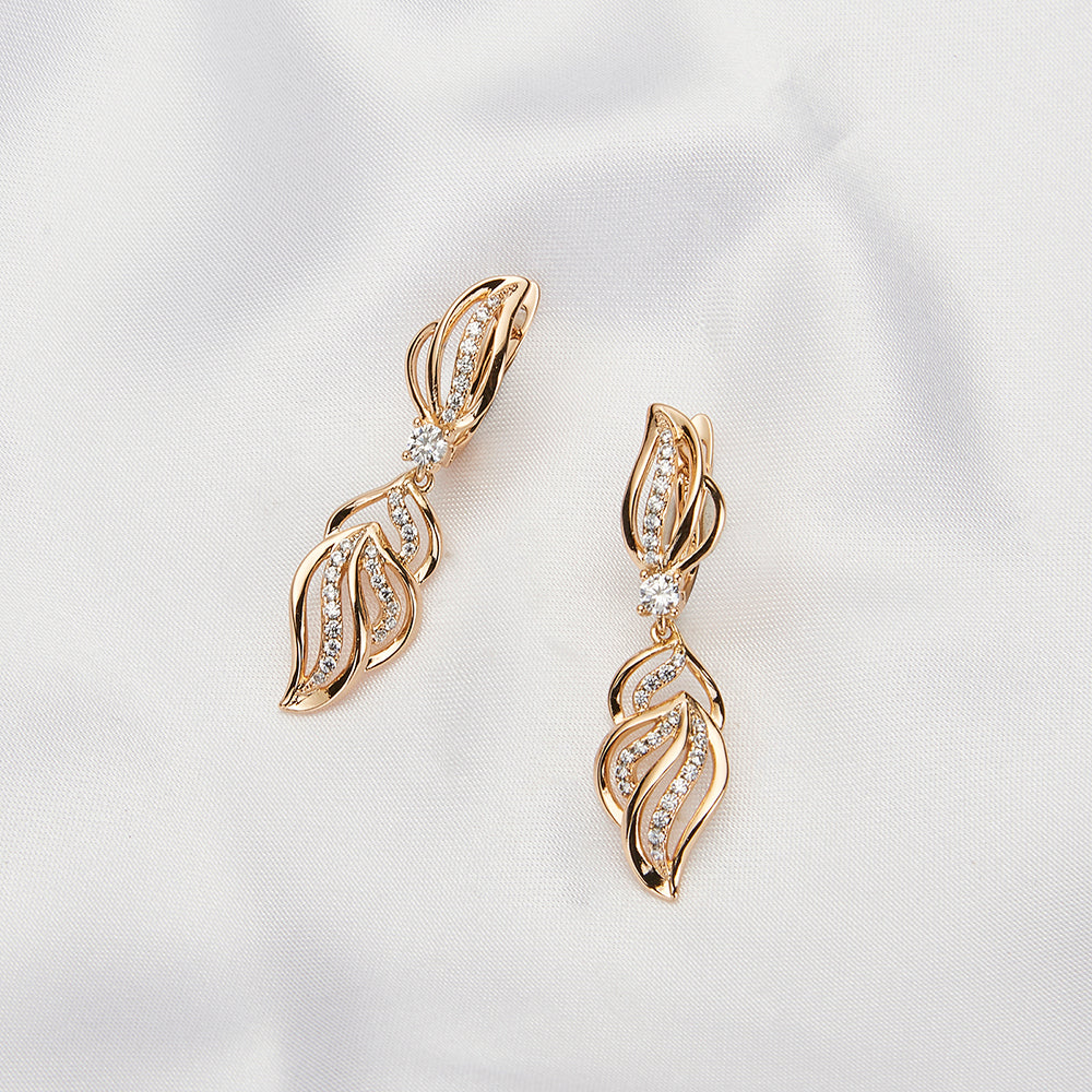 Damen vergoldete Kupfer Blumen Einlage Kristall Zirkon Tropfen hängende Ohrringe | Shop Nory