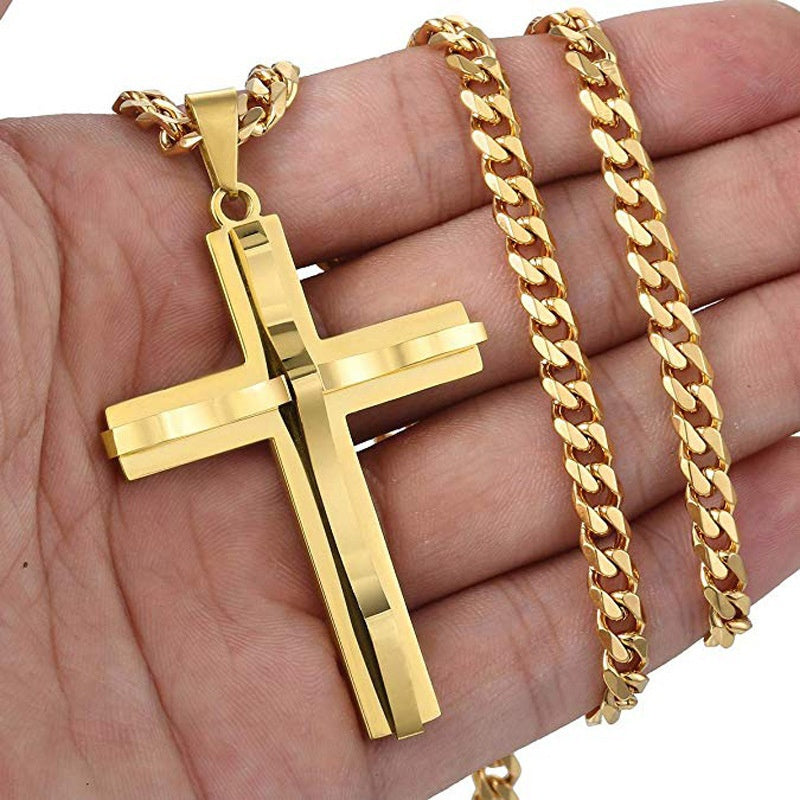Unisex Luxus Infinity Glatte Geschichtete Kreuz-Anhänger & Cuban Link Halskette Set | Shop Nory
