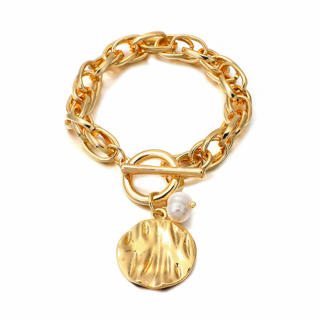 Damen Gold Chunky InterLink Kleine Perlen Kreis Charms Toggle Verschluss Armbänder | Shop Nory