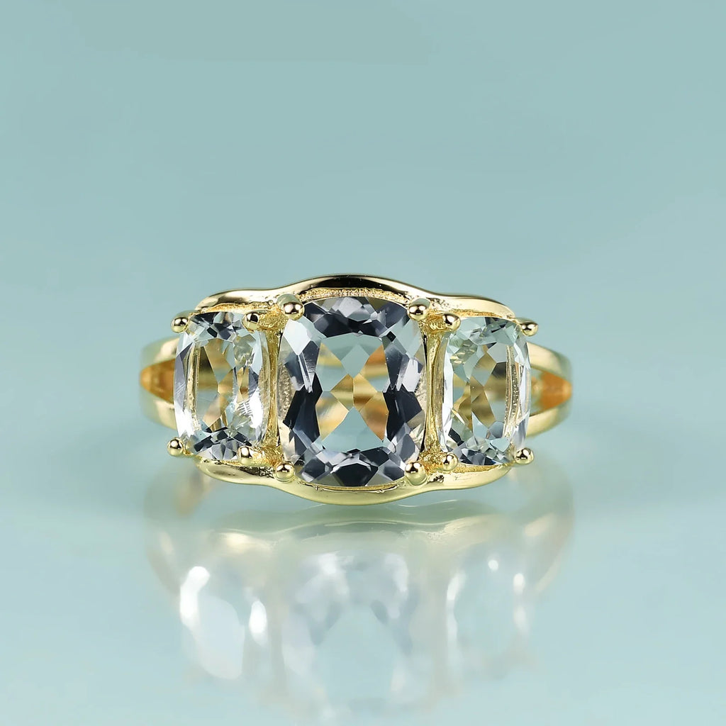 Grüner Amethyst-Ring, Verlobungsring mit drei Steinen, verstellbarer Ring aus Sterlingsilber und 14-karätigem Gold | Shop Nory