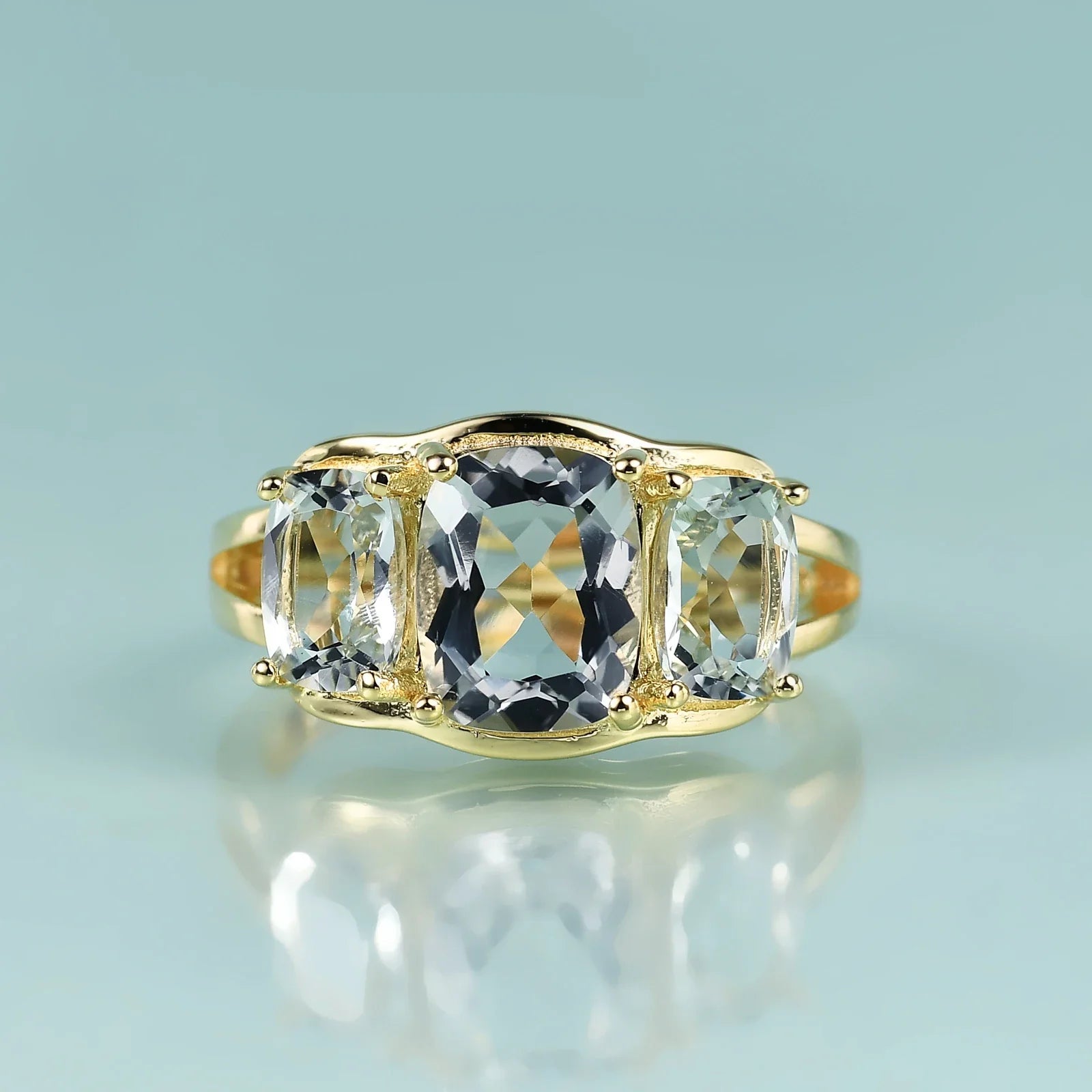 Grüner Amethyst-Ring, Verlobungsring mit drei Steinen, verstellbarer Ring aus Sterlingsilber und 14-karätigem Gold | Shop Nory
