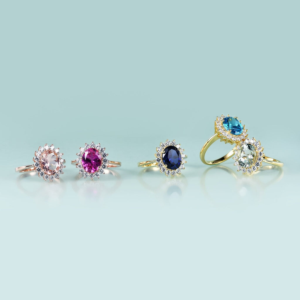 Replika-Ring von Prinzessin Diana, blauer Aquamarin-Ring | Shop Nory