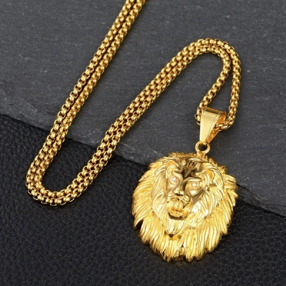 Unisex vergoldetes haariges Löwenkopf Medusa-Anhänger & Kette | Shop Nory