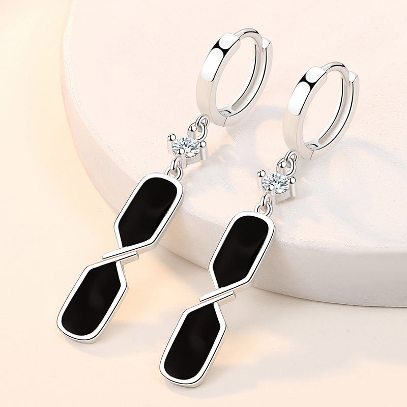 Damen Schwarze Emaille Quadrat Echt 925 Sterling Silber Kristall Tropfen Ohrringe | Shop Nory