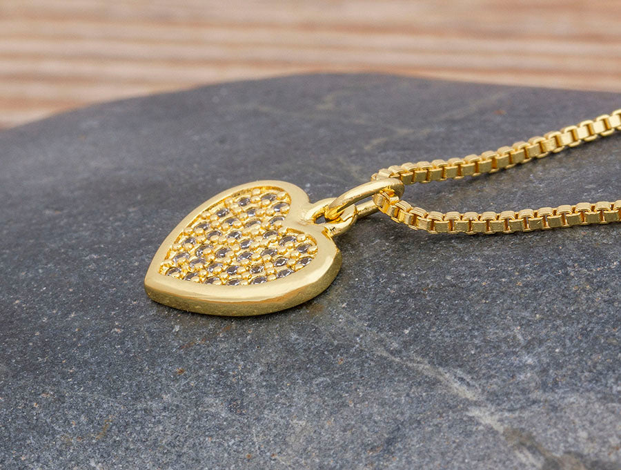 Unisex Gold Crystal Love Heart Anhänger & Geflecht-Link Kette Halskette | Shop Nory