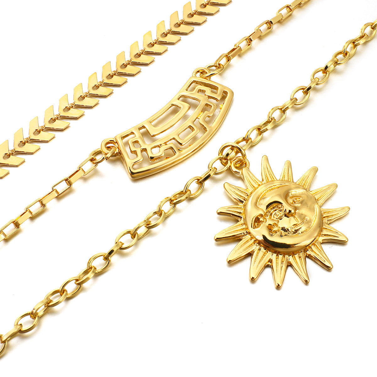 Damen Gold 3-Tier Multi-Layer Sonnen-Ausschnitt Wand Choker Weizen-Kette Party-Halskette | Shop Nory