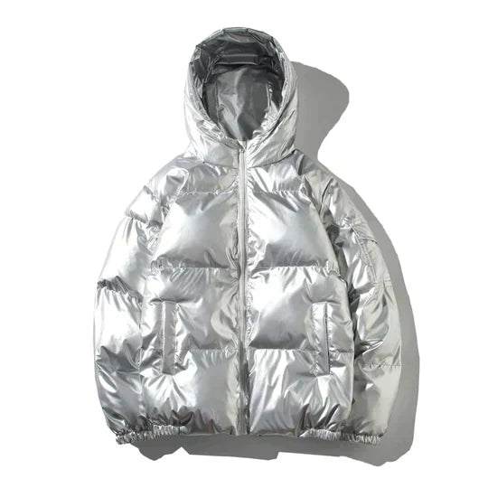 Winddichte metallische Winter-Pufferjacke