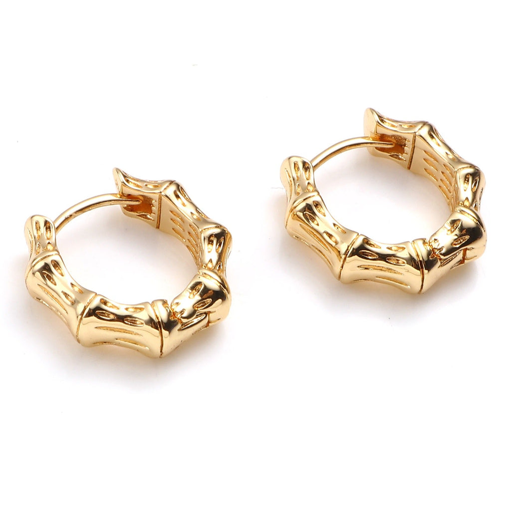 Damen Mädchen 18K Gold Vergoldet Kleine Bambusform Creole Huggie Ohrringe | Shop Nory