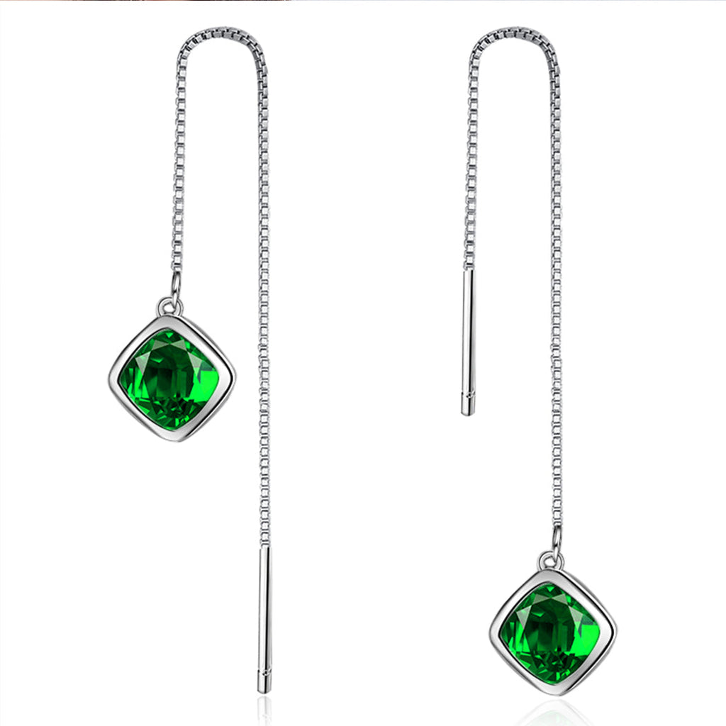 Damen Ohrringe mit Fadenverschluss Grüne Zirkonia Lange Quasten Ohrstecker | Shop Nory
