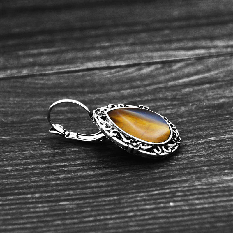 Damen Silber Ethnisch Natürlich Tigerauge Edelstein Handmade Tropfen Haken Ohrringe | Shop Nory