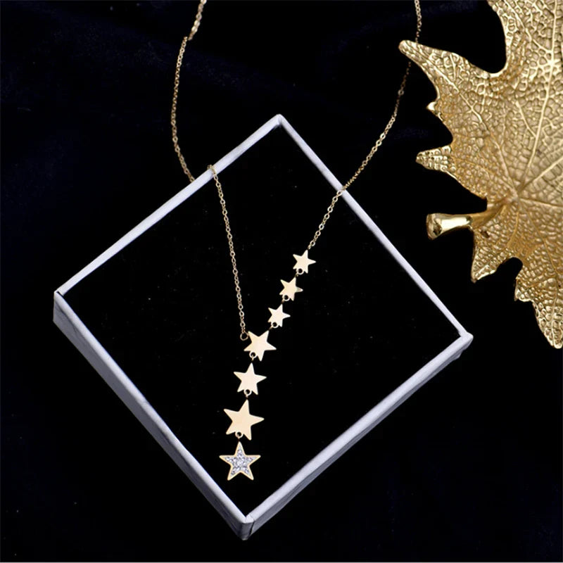 Strahlende Sternen-Zirkon Edelstahl Choker-Halskette | Shop Nory