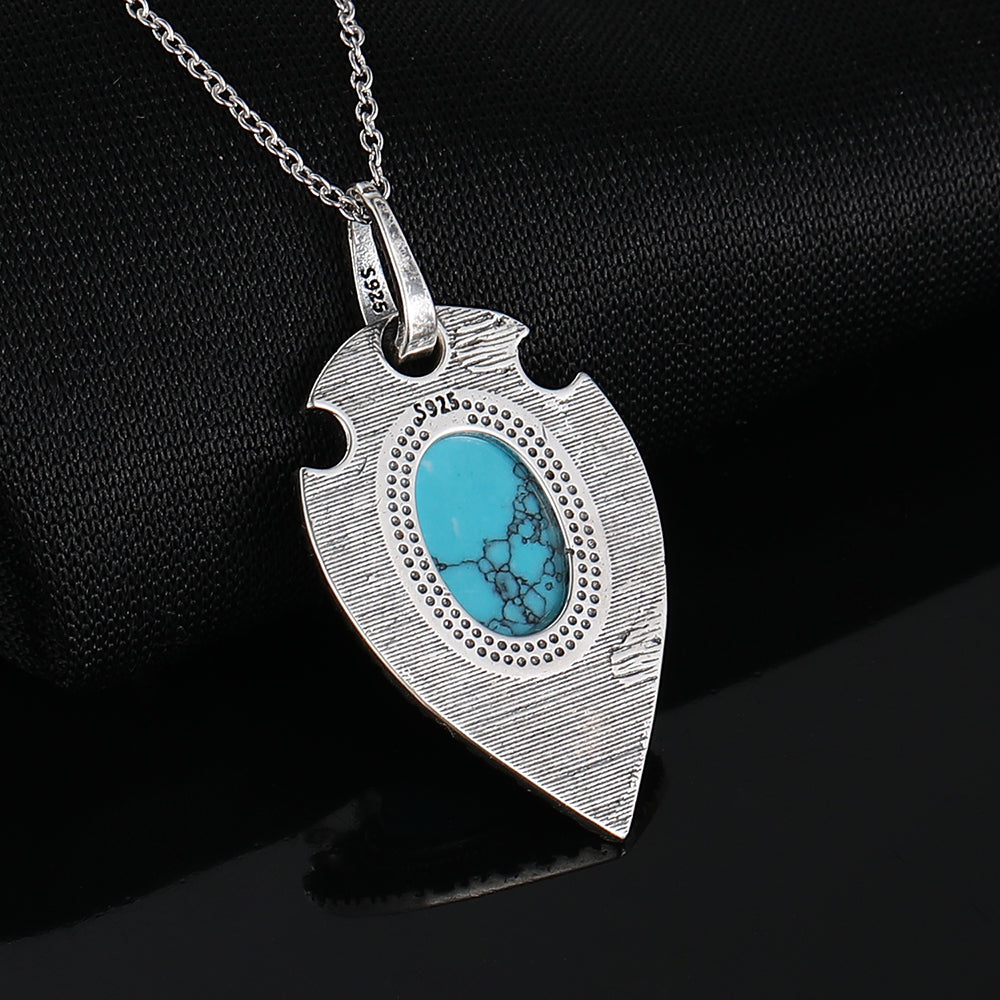Damen 925 Silber Retro Oval Türkis Edelstein Anhänger Link-Kette Halskette | Shop Nory