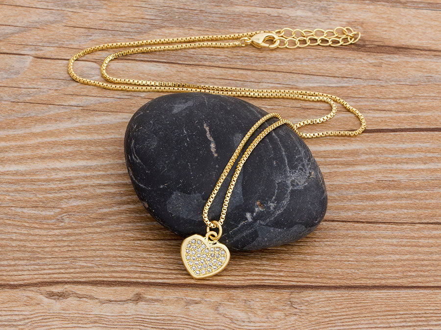 Unisex Gold Crystal Love Heart Anhänger & Geflecht-Link Kette Halskette | Shop Nory
