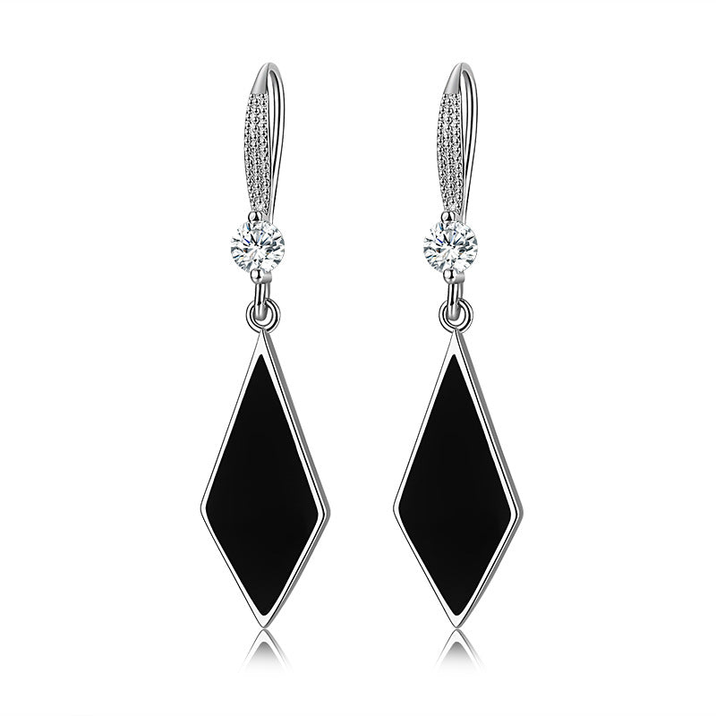 Damen Sterlingsilber Schwarze Emaille Dreieck Echte Kristall Haken Ohrhänger | Shop Nory