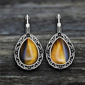 Damen Silber Ethnisch Natürlich Tigerauge Edelstein Handmade Tropfen Haken Ohrringe | Shop Nory