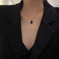 Unisex Schwarze Emaille Edelstahl Minimalistische Rechteckige Anhänger Halskette Set | Shop Nory