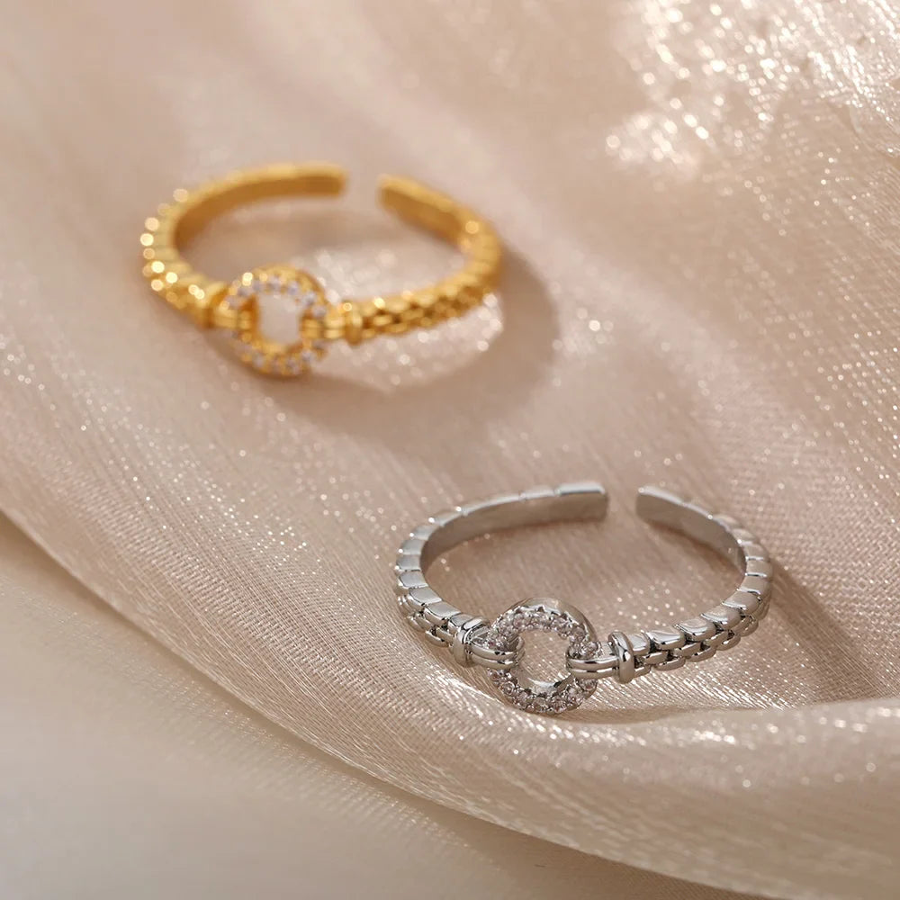 Elegante Zirkon-Kette verstellbarer Edelstahlring | Shop Nory