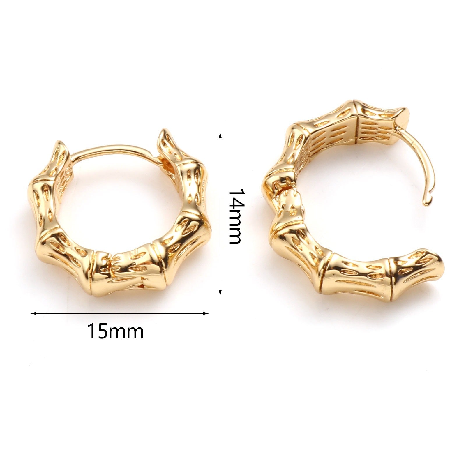 Damen Mädchen 18K Gold Vergoldet Kleine Bambusform Creole Huggie Ohrringe | Shop Nory