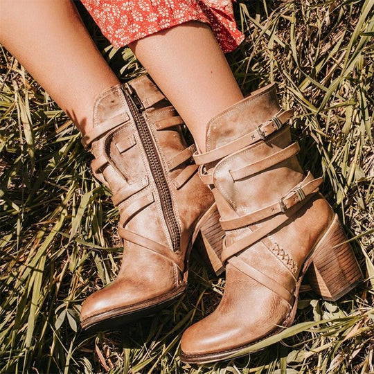 Leder Damen Stiefeletten mit orthopädischem Absatz – Chiara