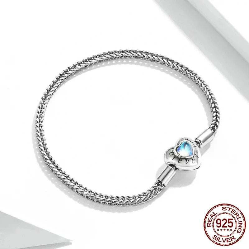 925 Sterling Silver Herz Mondstein Grundlegende Kettenarmbänder | Shop Nory