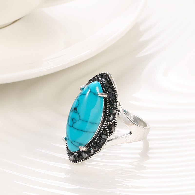 Damen 925 Sterling Silber Natürliche Türkis Edelstein Tibetische Ringe | Shop Nory