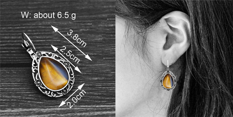 Damen Silber Ethnisch Natürlich Tigerauge Edelstein Handmade Tropfen Haken Ohrringe | Shop Nory