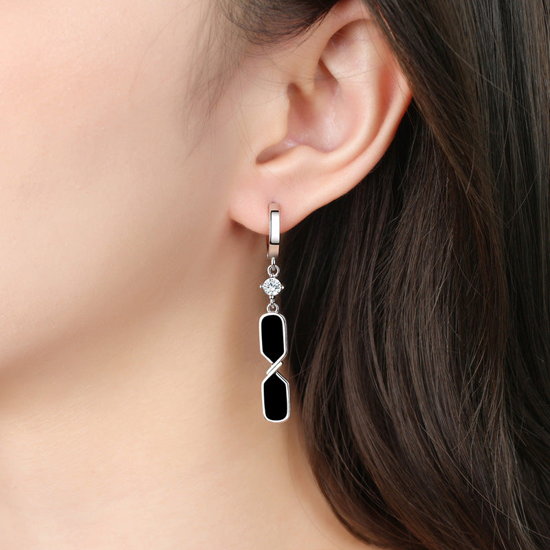 Damen Schwarze Emaille Quadrat Echt 925 Sterling Silber Kristall Tropfen Ohrringe | Shop Nory