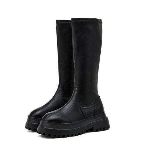 Hohe Stiefel Damen Schwarz Tracksohle