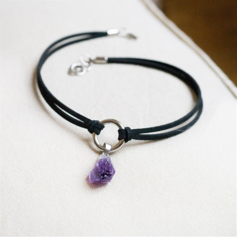 Irreguläre lila Kristall Choker-Halskette | Shop Nory