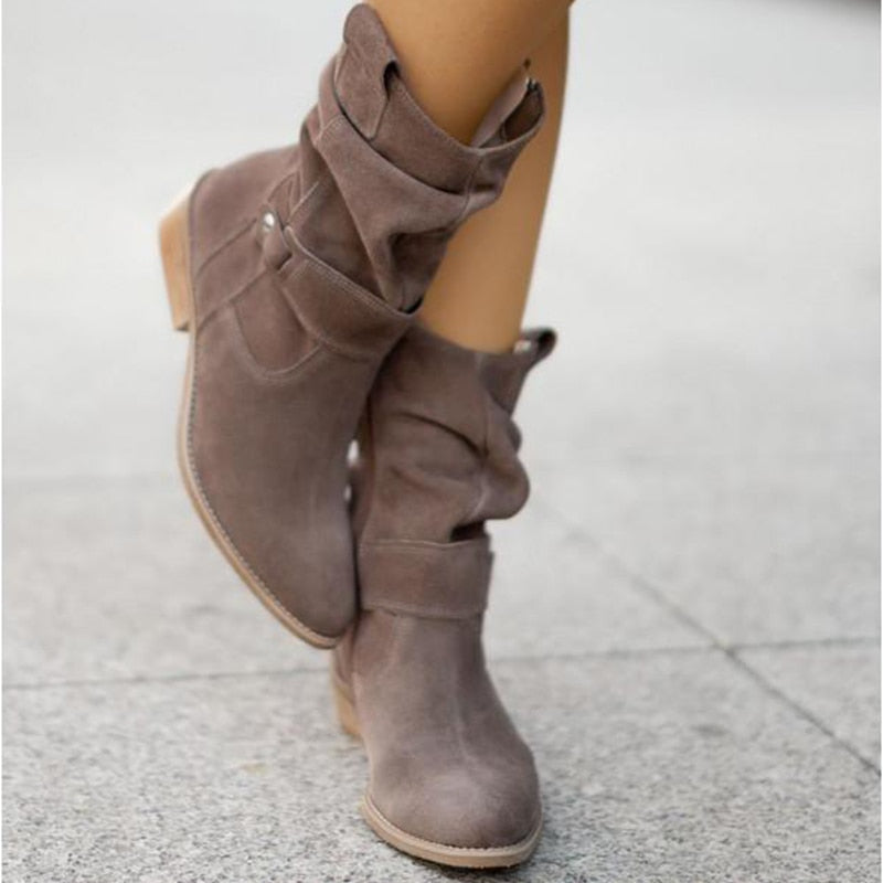 Stiefeletten Aus Wildleder mit Runder Spitze und Reißverschluss für Damen