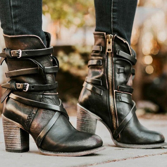 Leder Damen Stiefeletten mit orthopädischem Absatz – Chiara