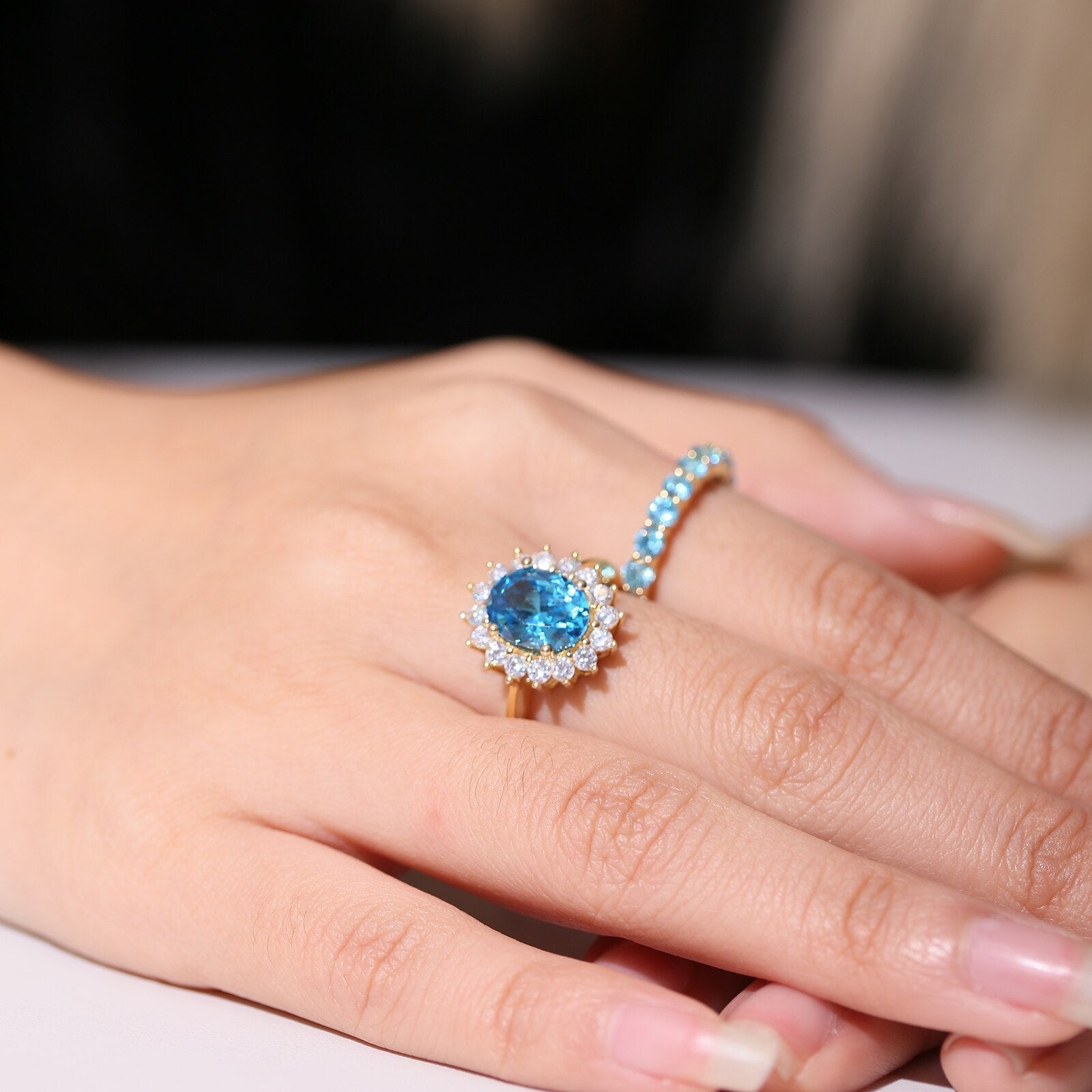 Replika-Ring von Prinzessin Diana, blauer Aquamarin-Ring | Shop Nory