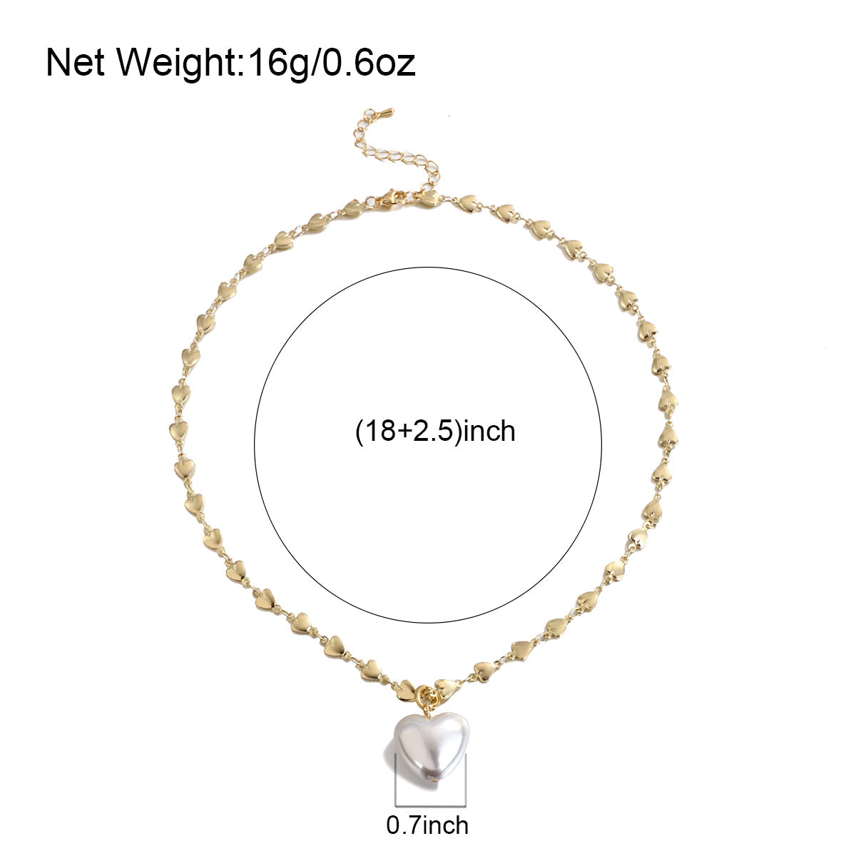 Damen Gold Herz Gliederkette Herz Perlen-Anhänger Halskette | Shop Nory