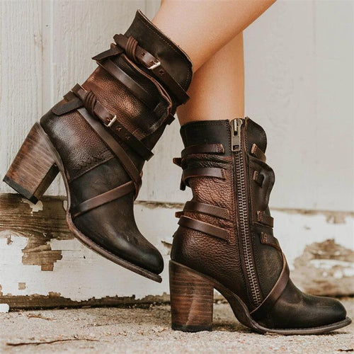 Leder Damen Stiefeletten mit orthopädischem Absatz – Chiara