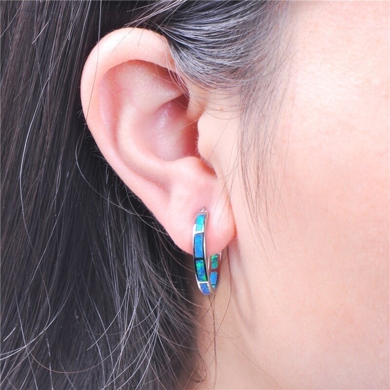 Damen Weiße Blaue Mehrfarbige Chakra Edelstahl Creolen | Shop Nory